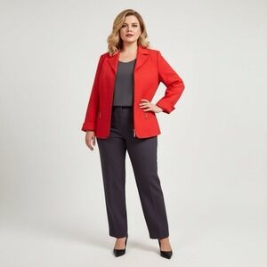 Women's Vibrant Red Petite Blazer Front Zip Textured Jacket size‎ 12P TANJAY